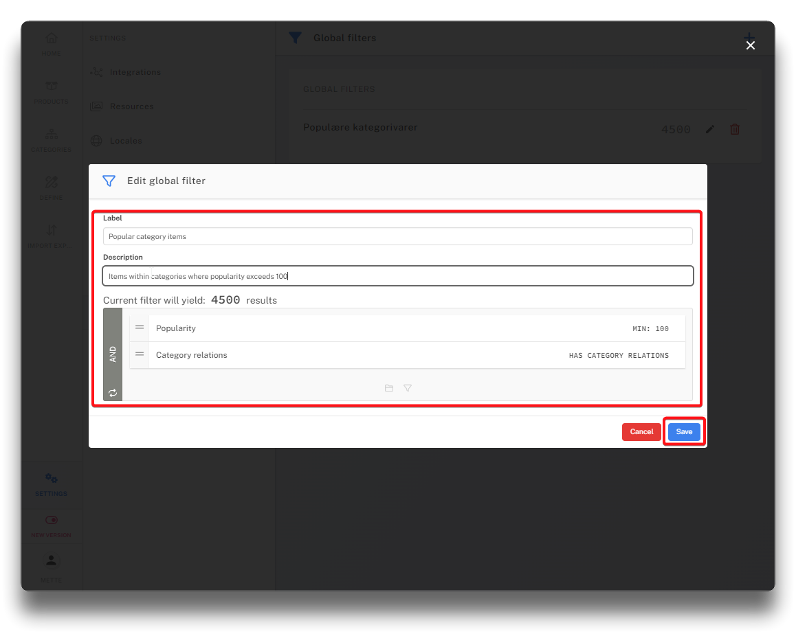 Global filters - Chainbox Webshop documentation