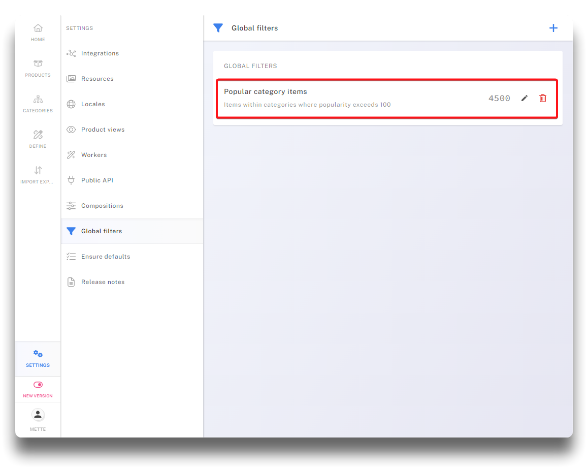 Global filters - Chainbox Webshop documentation
